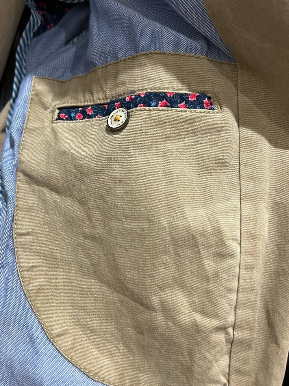 Zara Man Blazer Cotton Denim Tan Khaki Size Large